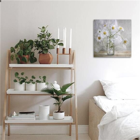 Bathroom Wall Décor, Canvas Wall Art, Modern Gallery Decor Print White daisy - Picture 5 of 16
